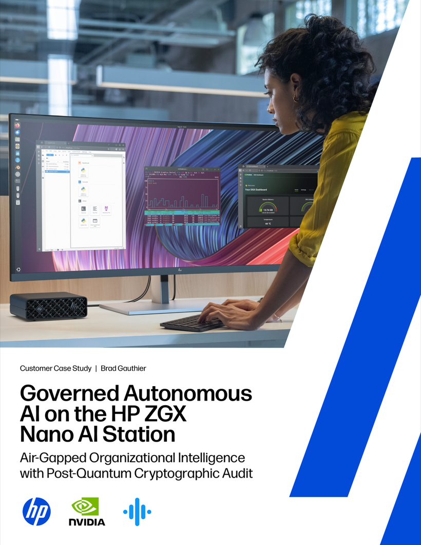 Cover of HP's published customer case study, document c09271400: Governed Autonomous AI on the HP ZGX Nano AI Station.